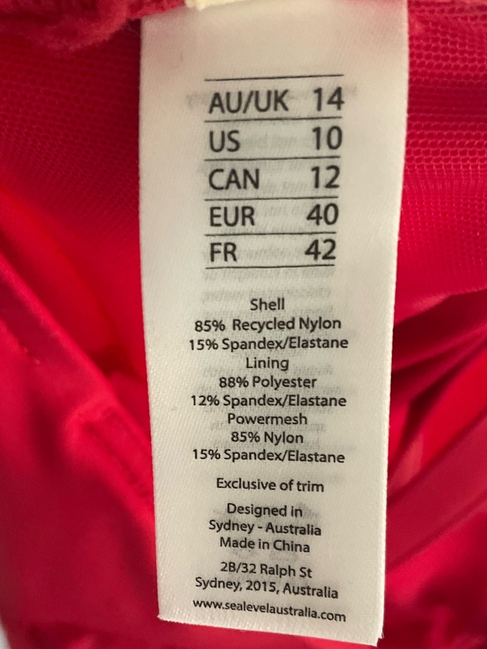 Sea Level Australia Scallop Square Neck One Piece Swimsuit Red US 10 L - Picture 4 of 4